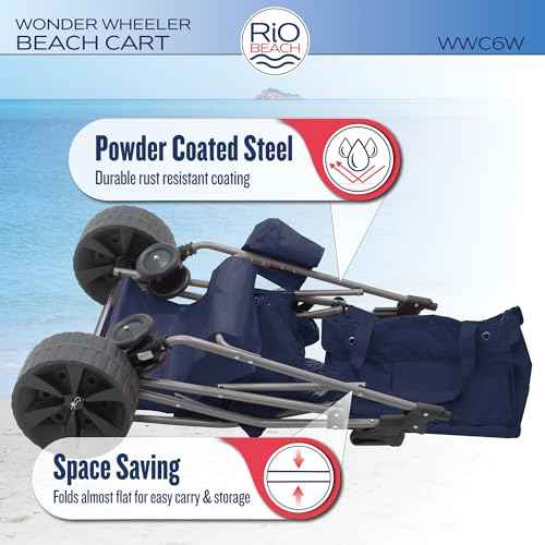 Rio Beach Wonder Wheeler Deluxe Utility, Lawn, and Beach Foldable Cart, Navy