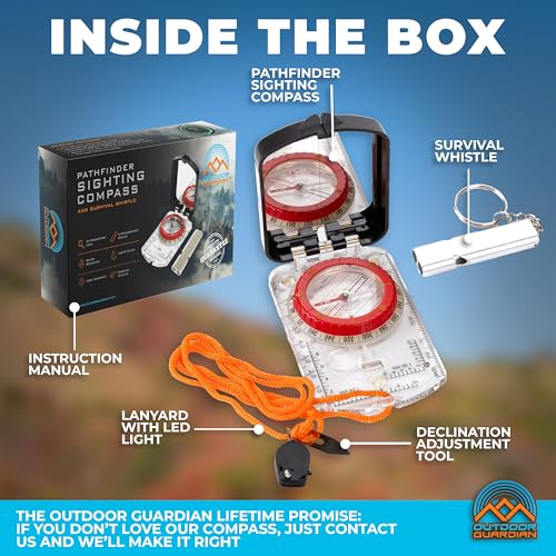 Outdoor Guardian Pathfinder Camping and Hiking Compass - Camping Accessories, Orienteering Compass with Clinometer, Adjustable Declination and LED, Survival Gear and Equipment, Camping Gifts