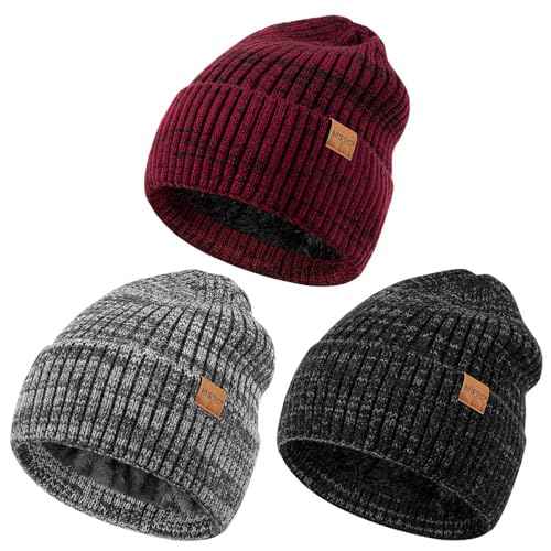 MSDC 3 Pack Winter Hats for Men, Warm Fleece Lined Beanie for Men Women, Fashionable Knit Hat Skull Cap for Cold Weather