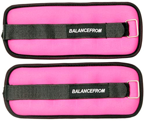 Signature Fitness Fully Adjustable Ankle Wrist Arm Leg Weights, 1 lbs each (2-lb pair), Pink