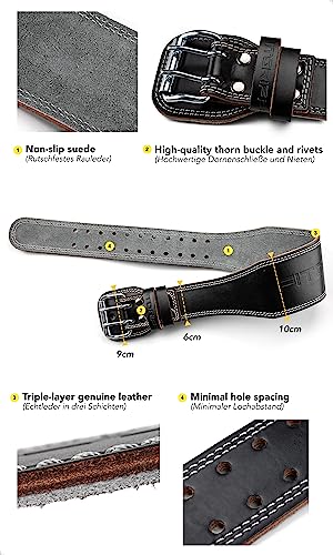 Fitgriff Classic Lifting Belt (100% Leather) for Men and Women - Workout Equipment for Weight Lifting, Squats, Deadlift - Gym Belt for Back Support (XXL, Black (4 inch))