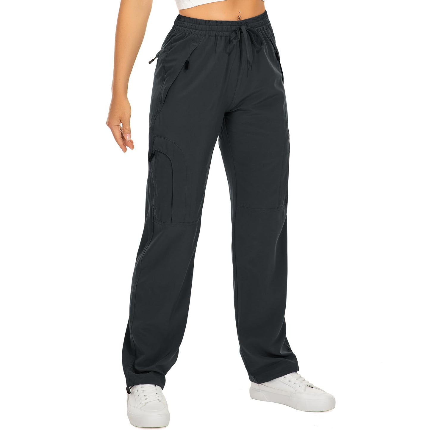 Toomett Women's Hiking Pants Quick Dry UPF 50 Travel Golf Pants Lightweight Camping Work Cargo Pants Zipper Pockets,6608,Dark Grey,L