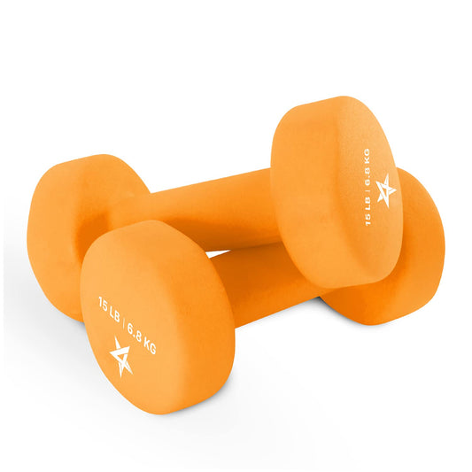 Yes4All Non-Slip, Hexagon Neoprene Dumbbells – 15lbs Neoprene Dumbbell Set for Muscle Toning, Strength Building, Weight Loss (Dark Orange - Pair)