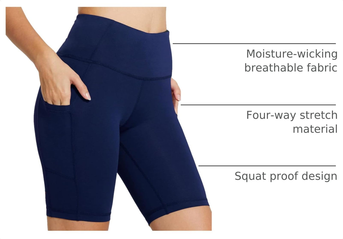 baleaf Gym Workout Shorts Women 3" Biker Yoga Spandex Running Volleyball Tummy Control Compression Short with Pockets Navy Blue M