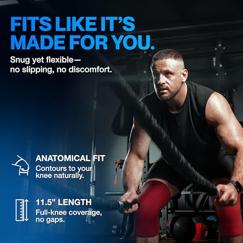 Modvel 7mm Neoprene Knee Sleeves for Men & Women Weightlifting & Powerlifting ? Compression Knee Sleeve Support for Squats, Gym, Training ? USPA, IPL Approved ? Large Red (Pair)