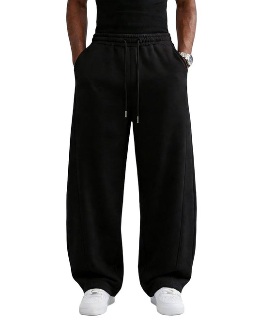 Wangdo Men's Baggy Sweatpants Wide Leg Lounge Cotton Jogging Pants Casual Elastic Waist Joggers with Pockets Black