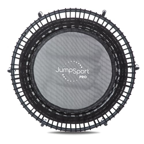 JumpSport 550f Pro Indoor Heavy Duty Folding Exercise Trampoline for Adults with Arched Legs and 7 Adjustable Tension Settings, Black