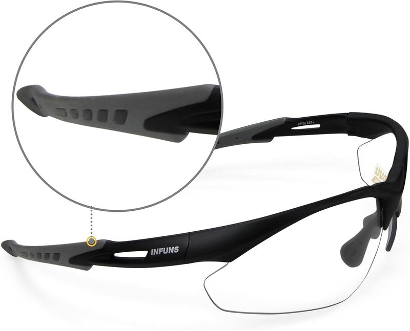 YIFAN Anti-Fog Scratch-Resistant Pickleball Glasses - Black Wrap-Around Frame | 100% UV Protection | Adjustable Arms