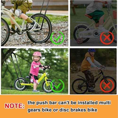 Bike Training Handle - Adjustable Balance Push Bar 22"-29" Height for Kids Learning to Ride - Children Bike Trainer Accessory, 4-Level Safety Handle Attachment