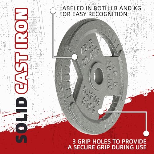 Cast Iron 1-Inch Standard Weight Plate for Strength Training & Weightlifting, Multiple Weights Available