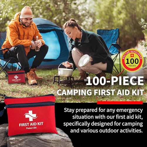 Protect Life First Aid Kit for Home/Business, HSA/FSA Eligible Emergency Kit | Mini Travel First Aid Kit | Camping First Aid Kit Hiking | Small First Aid Kit for Car | Survival Medical Kit - 100pcs