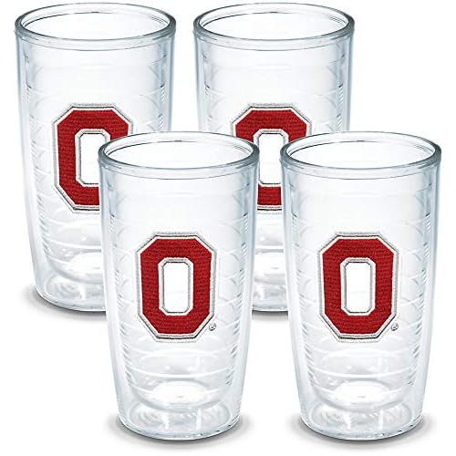Tervis Made in USA Double Walled Ohio State Buckeyes Insulated Tumbler Cup Keeps Drinks Cold & Hot, 16oz 4pk, Block O