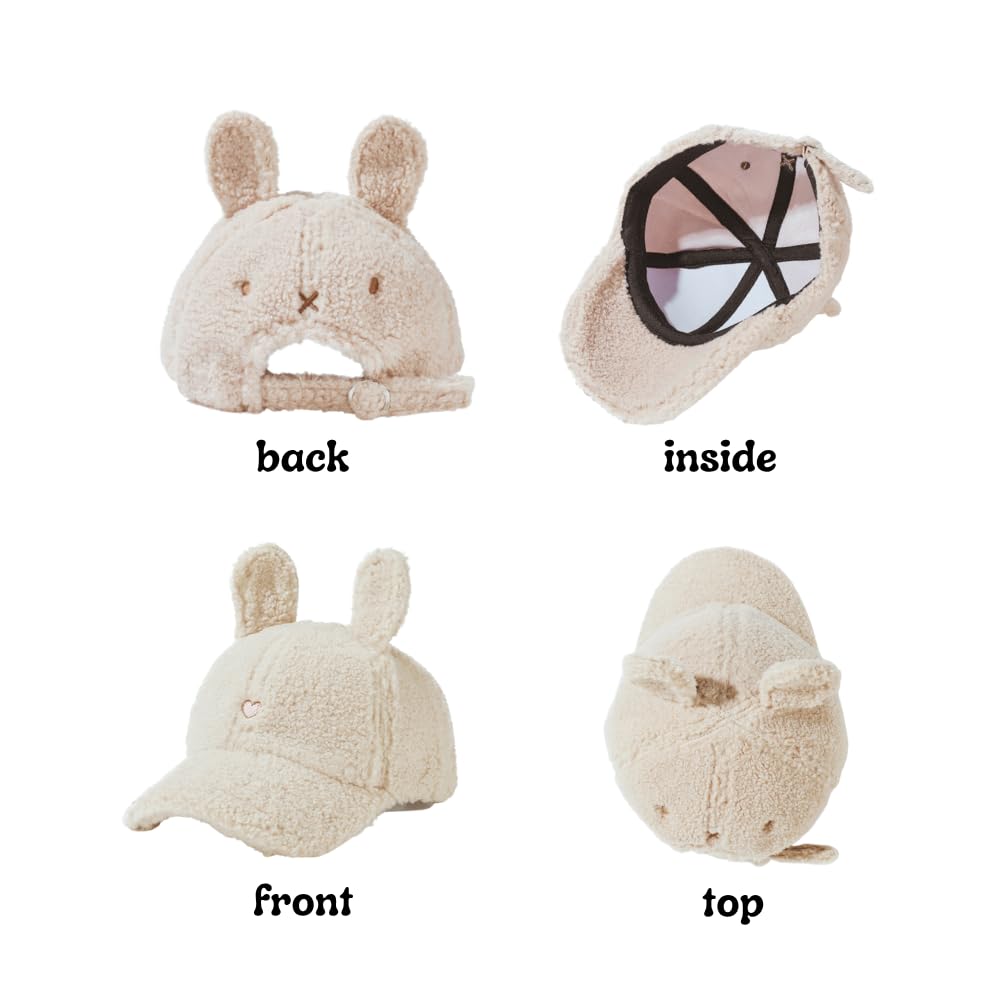Cute Hat for Women Winter Wool Cat Rabbit Ears Soft Beanie Slouchy Baseball Cap Vintage Casual Sports (US, Numeric, 7, 7 7/8, Black)