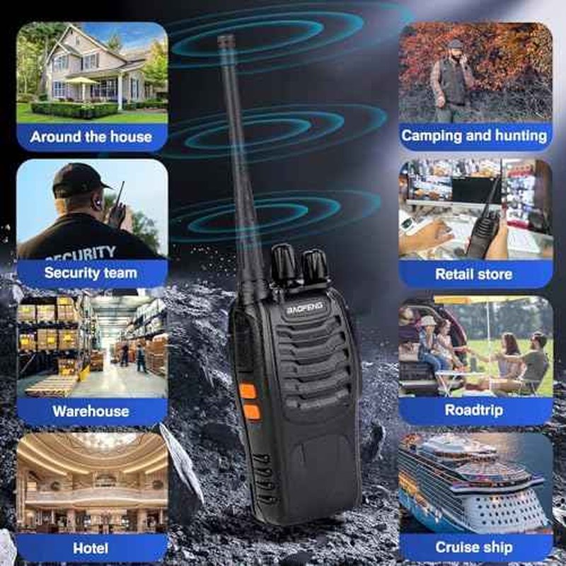 Baofeng Walkie Talkies 888S Rechargeable Long Range with Earpieces for Adults, 16 Channel Professional Radio Handheld Two Way Radios Li-ion Battery and Charger Included (6pack with 6earpiece)