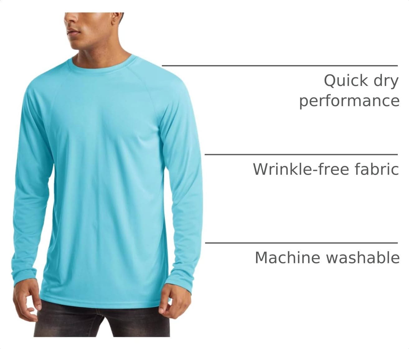 MAGCOMSEN UPF 50 Shirts for Men Sun Protection Long Sleeve Swim Rash Guard Workout Athletic Hiking Quick Dry Shirts Ice Blue