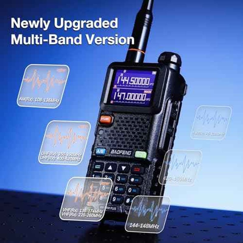 BAOFENG UV-5RM Plus 10W Dual Band Ham Radio Handheld, NOAA FM Airband Receiver, Long Range Two Way Radio with 8" & 15" ANT, Programming Cable, 2500mAh Battery USB-C Port, Chirp Compatible, 2 Packs