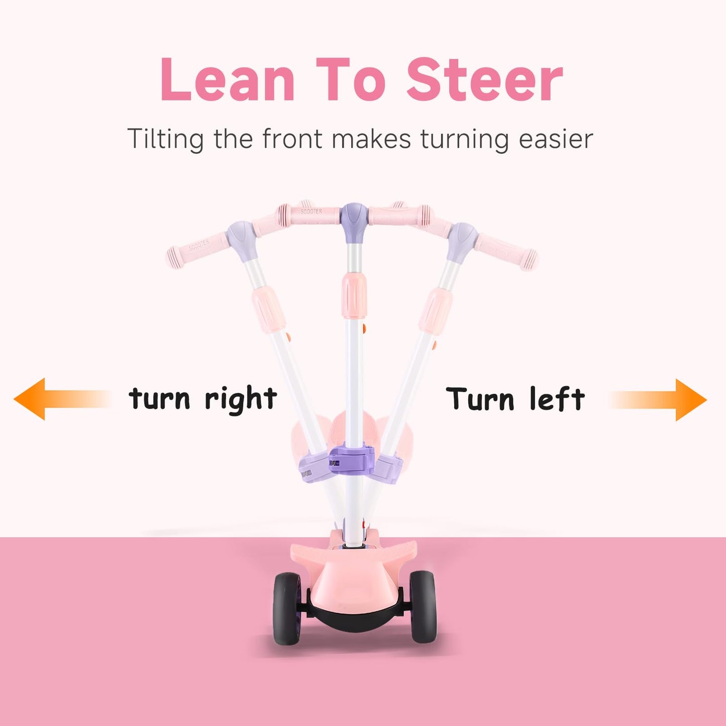 Wheelive 2 in 1 Kids Scooter with Removable Seat, Light up 3 Wheels Kick Scooter with 4 Adjustable Height Toddler Scooters Sit or Stand Ride for Boys & Girls 2-10 Years Old（Pink）