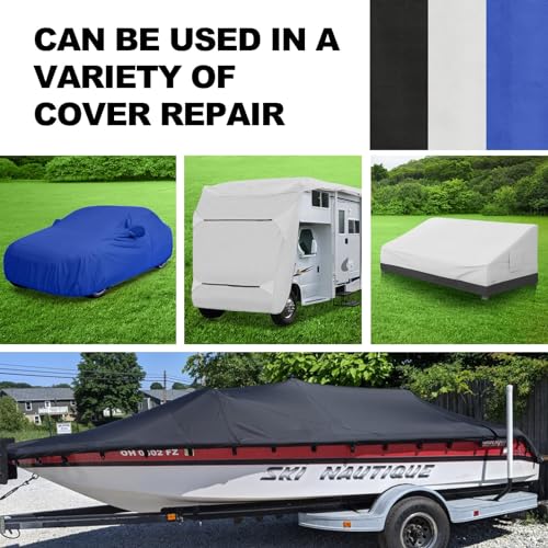 BOATPRO Boat Cover Repair Kit, 600D Super Stick Self-Adhesive Boat Cover Patch Repair Kit for Repairing Pool Cover, RV Cover, Awning, Waterproof Heavy Duty Canvas Repair Kit Black, 15" x 5",2 Pcs