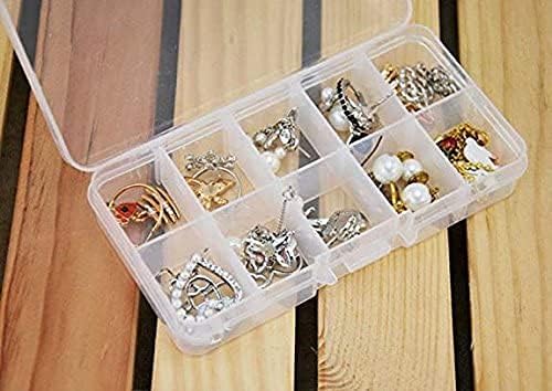 Jewelry Organizer Box - 4 Pcs Adjustable Clear Plastic Divider Storage | 10 Grids, 5" x 2.5", White