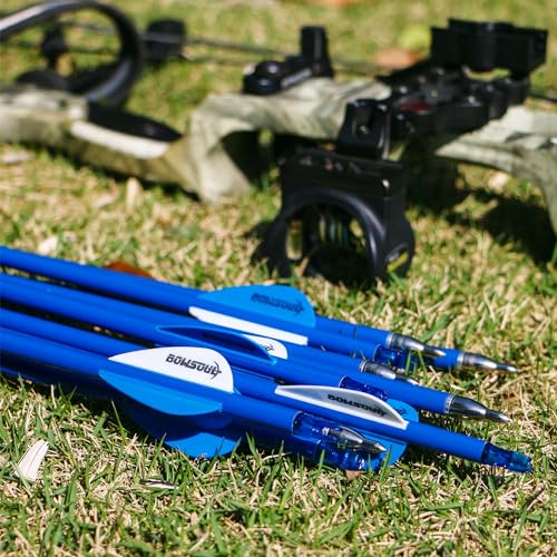 BOWSOUL Carbon Arrow Archery 30inch Bright Colors Hunting Target Practice Arrows for Compound & Recurve Bow Spine 500 with Removable Tips (Pack of 12) (Bright Blue)