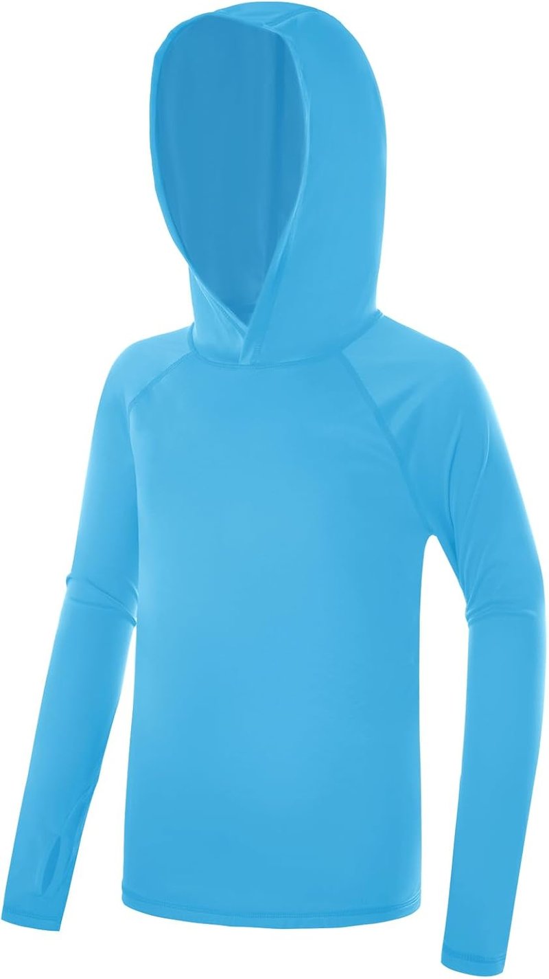 Boys Rash Guard Hoodie - UPF 50+ Sun Protection Long Sleeve Swim Shirt | Quick Dry Kids Fishing Beachwear