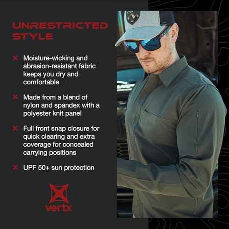 Vertx Expedition Men's Long Sleeve Shirt, Tactical, CCW Compatible, with Sun Protection