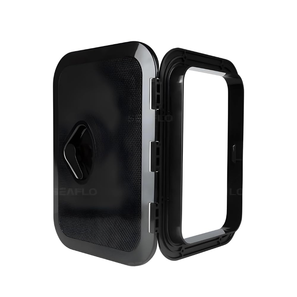 SEAFLO Marine Boat Deck Rectangular Access Hatch - 10.63" x 14.76" (270mm x 375mm) 180° Opening Lid, Non-Skid, Corrosion and UV Resistant, 4-Year Warranty! (Black, Standard)