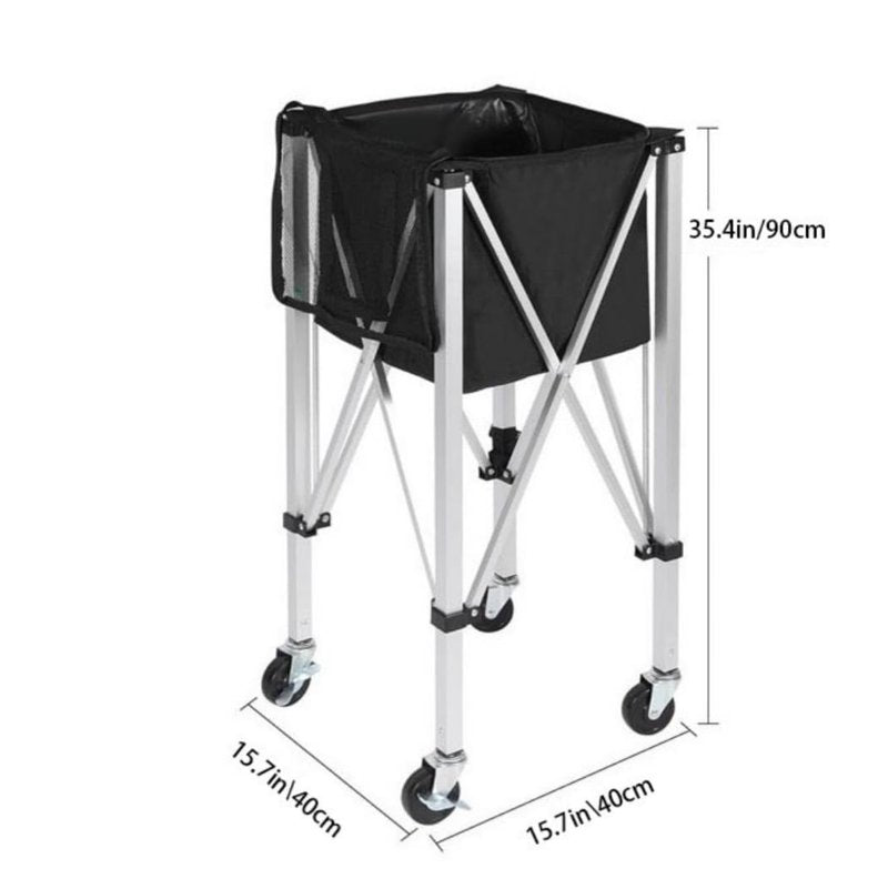 Portable tennis hopper for collecting products can hold 180 balls. The foldable tennis basket, pickleball basket, wheeled teaching vehicle, and the lightweight tennis ball carrier with wheels