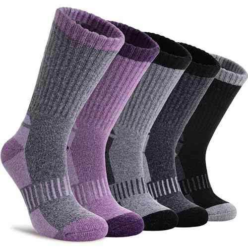 DYW Womens Merino Wool Hiking Socks Thermal Warm Winter Boot Crew Socks Cushion Work Walking Gift Socks 5 Pairs