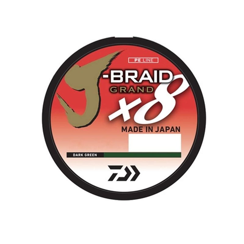 Daiwa, J-Braid x8 Grand Braided Line, 150 Yards, 8 lbs Tested, .005" Diameter, Dark Green (JBGD8U8-150DG)