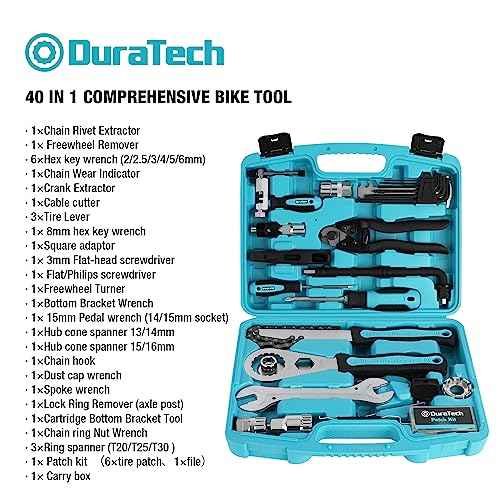 DURATECH 40 Pieces Bike Repair Kit, Complete Bicycle Tool Kit with Storage Case, Bike Tools for Mountain & Road Bikes ? Chain, Tire, Brake, and Pedal Maintenance Set, Great Gift for Men, Women