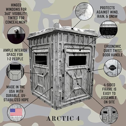 Outta Site Arctic 4-Sided Hunting Blind – 1-2 Persons Hard-Sided Ground Blind for Deer, Turkey Hunting – Snow Camo