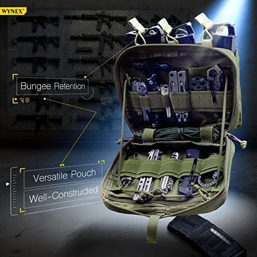 WYNEX Tactical Mag Admin Pouch, Molle Utility Tool Pouch Medical EMT Organizer with Triple Stacker Magazine Holder for M4 M16 Patch Included Army Green