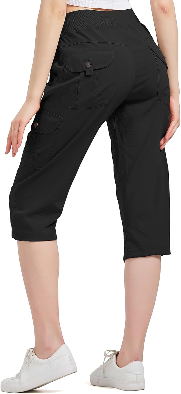 Women's Cargo Capris Hiking Pants - Lightweight Quick-Dry Cotton | 6 Pockets for Outdoor Travel