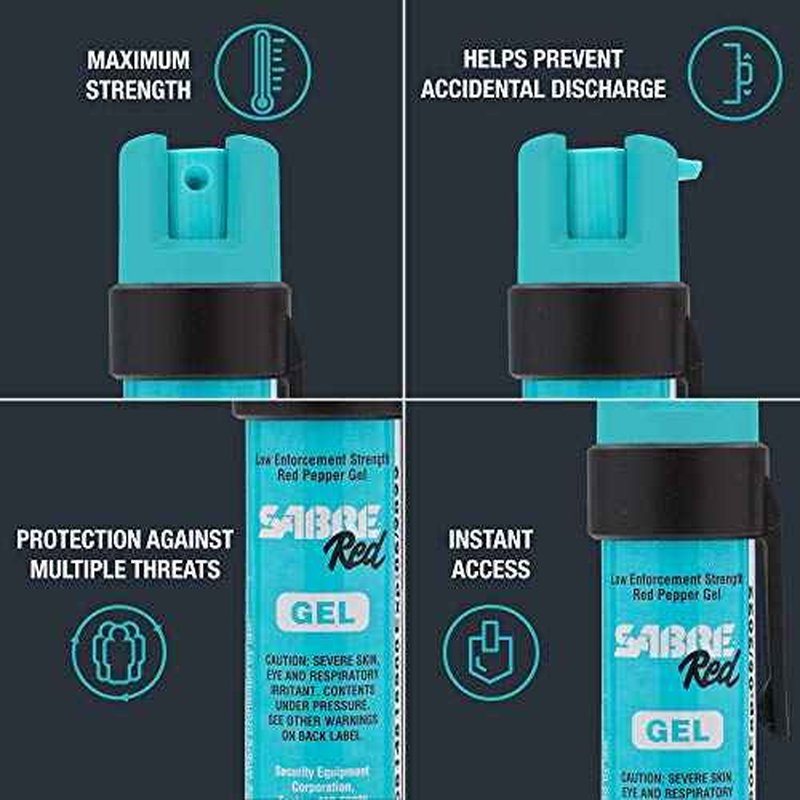 SABRE Pepper Gel with Attachment Clip, Protect Against Multiple Threats with 35 Bursts (5X The Competition), Gel is Safer, UV Marking Dye, Twist Lock Safety, 0.67 fl oz