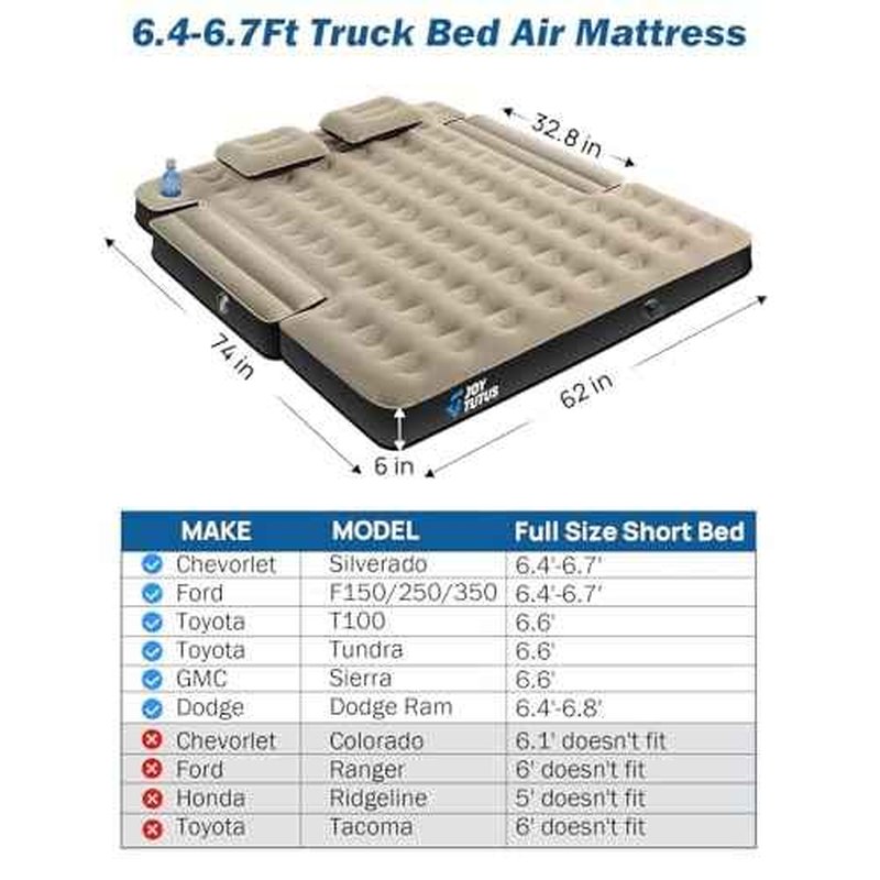 JOYTUTUS Truck Bed Air Mattress for 6.4-6.7Ft, Full Size Regular Beds for Pickup Outdoor Camping, Truck Tent Accessories with Carry Bag & Cup Holder & Cavity Design, Camel&Black