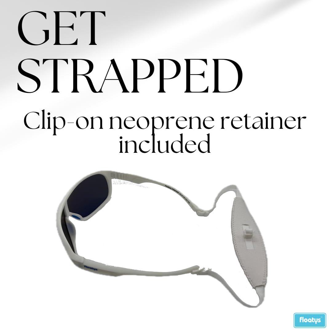 Floatys Floating Sunglasses Rubberized Rapids | Polarized Water Repelling Lenses | Sport shield wrap around | Men and Women (White Frame/Blue Mirror Lens)