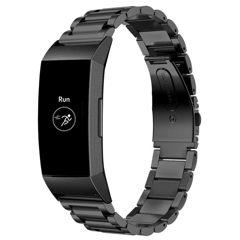 Maxjoy Compatible with Fitbit Charge 3 / Charge 4 Bands, Charge 3 SE Metal Band Small Large Stainless Steel Bracelet Strap Replacement for Fitbit Charge 3/ Charge 4/ Charge 3 SE Wristbands, Black
