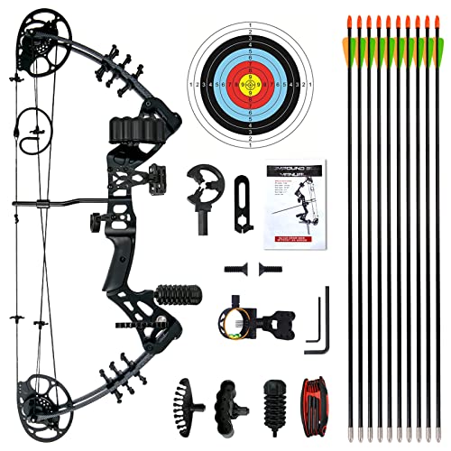 WUXLISTY Youth Compound Bow Set 15-45 Lbs for Teens and Beginner, Package with Archery Hunting Equipment, 5 Pin Sight, Max Speed 320fps, Adjustable, Right Hand, Black