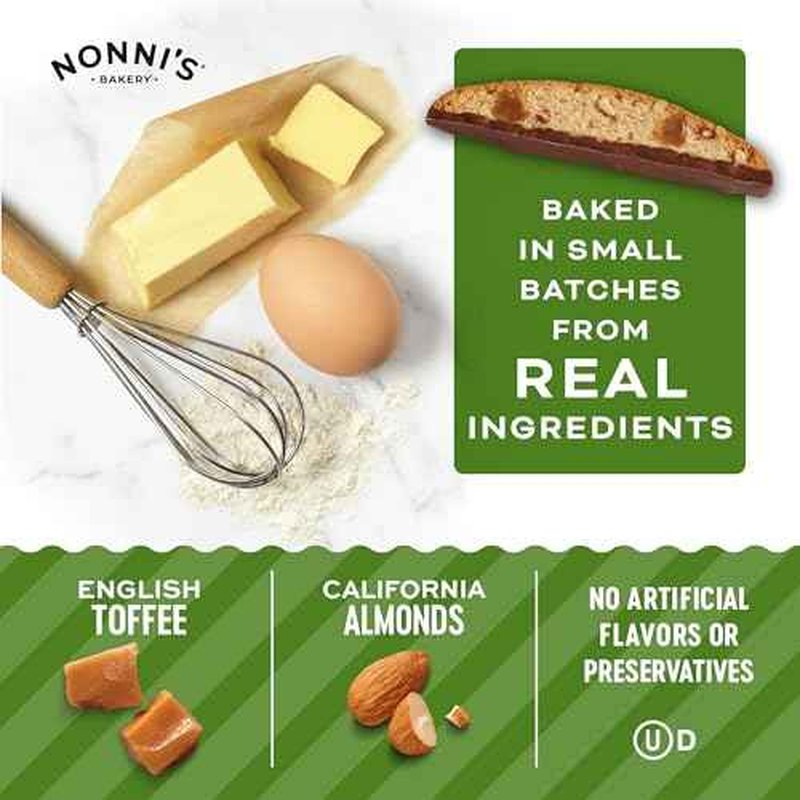 Nonni's Toffee Almond Biscotti Italian Cookies - 3 Boxes Biscotti Cookies w/English Toffee Bits - Biscotti Individually Wrapped Cookies Dipped in Milk Chocolate w/Almond Toffee Candy Bits - 6.88 oz