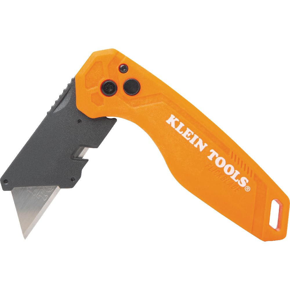 Klein Tools 44302 Folding FLICKBLADE Utility Knife with Side Release Button, Compact, Dual Locking Positions for Versatile Cutting Options