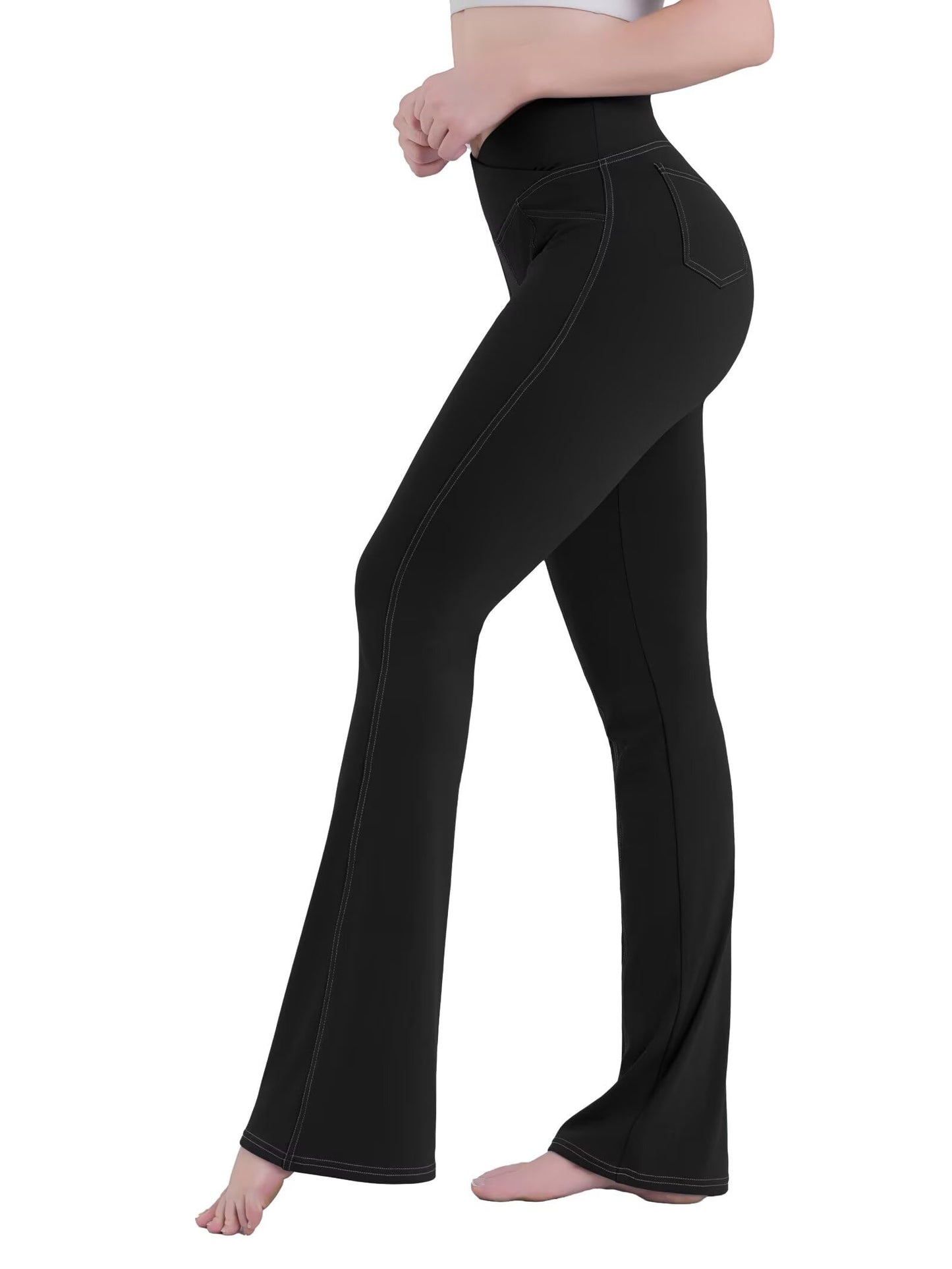 Sunzel Flare Leggings for Women High Waist Workout Leggings with Pockets Tummy Control Wide Leg Flared Yoga Pants 32" Black Large