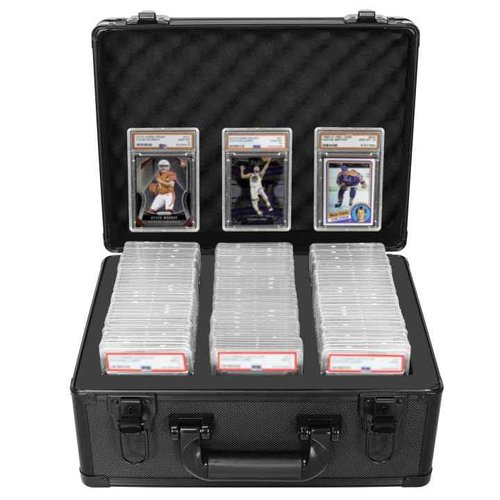 OUUTMEE Graded Card Case - Aluminum Alloy Graded Card Storage Box Compatible with 100 Card Slabs - the Sports Trading Card Case Fits PSA, CSG, BGS and Top Loaders