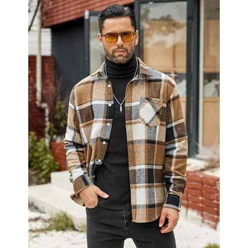 COOFANDY Mens Flannel Shirts Long Sleeve Lightweight Plaid Shirt Casual Button Down Shirts Jacket