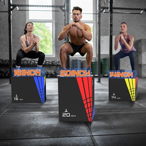 GIKPAL 3-in-1 Adjustable Plyo Box,Plyometric Jump Box with Heavy Duty High Density Foam Core and Anti-Slip Surface,Multiple Sizes,Perfect Box Jumps for Home Gym Fitness Enthusiasts,Up to 440lb Capacity (14"×16"×20"(21LB))