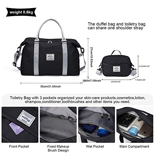 Weekender Duffel Bags for Women Men, Travel Totes Bag for Airplane, Cute Sports Gym Dance Bag Overnight Luggage Bag with Wet Pocket, Carry On Hospital Bag for Labor and Delivery (Large Black)