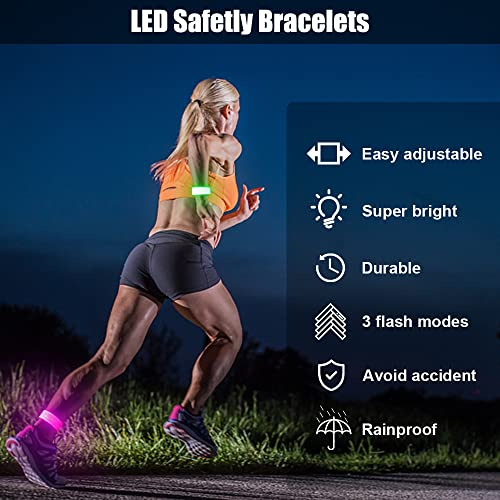 6PCS Led light Up Slap Wristband for Running, Glow In The Dark Slap Bracelets Arm Band Reflective Strips for Night Safety Cycling Walking Concert Camping Party Fishing, Wrist Light Flashing 3 Modes