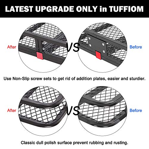 TUFFIOM 60" L x 20" W x 6" H Hitch Mount Cargo Carrier Folding Rack, 500lbs Heavy Duty Trailer Steel Luggage Basket with Waterproof Cargo Bag, Straps, Net & Stabilizer for Camping Travel