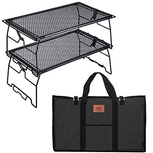 CAMPINGMOON 2pcs Campfire Grill Storage Rack Camping Grill Steel Foldable Stackable T-238