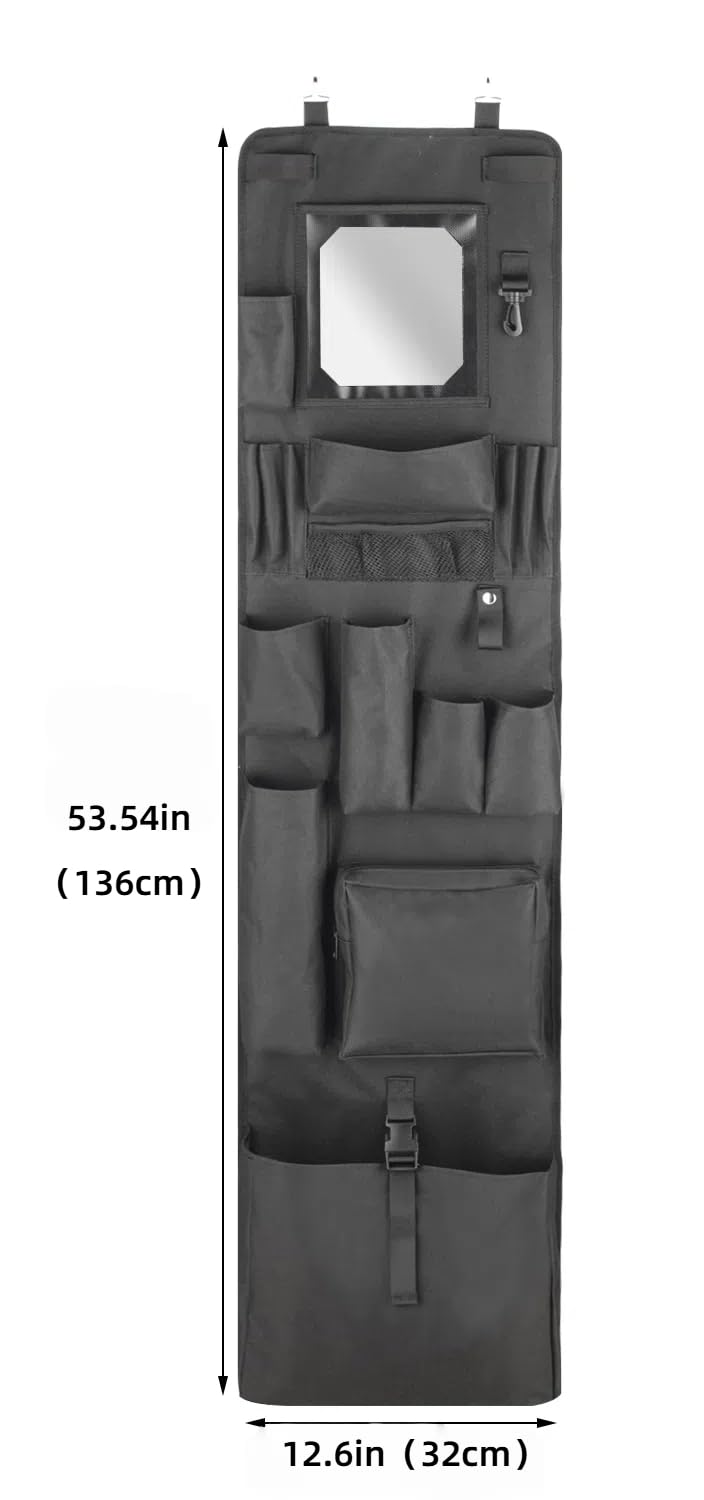 Chuanke Police Style Hanging Closet Shelf Hanging Work Locker Organizer 53.54 x 12.6 Inches Door Locker Organization with Acrylic Soft Mirror Waterproof 600D Oxford Cloth (Black)